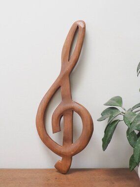 Vtg Wood Carved Musical Note - Wooded Treble Clef Wall Plaque